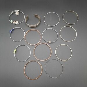 Vintage Bangle Bracelet Lot – 13 Mixed Metal Styles, Boho & Minimalist Stack Set